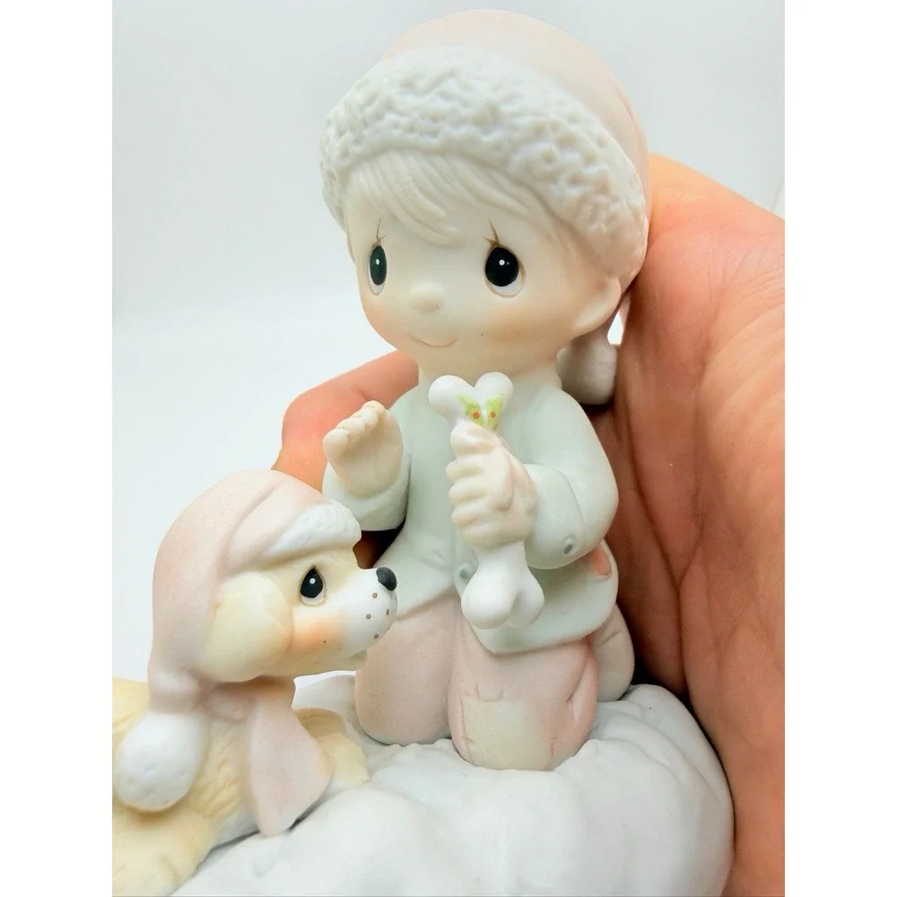 Precious Moments 1979 Wishing You A Season Filled With Joy Boy Dog Bone Figurine